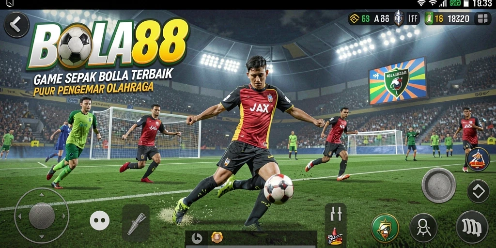 Tampilan utama gameplay BOLA88 yang menampilkan aksi sepak bola yang mendebarkan.