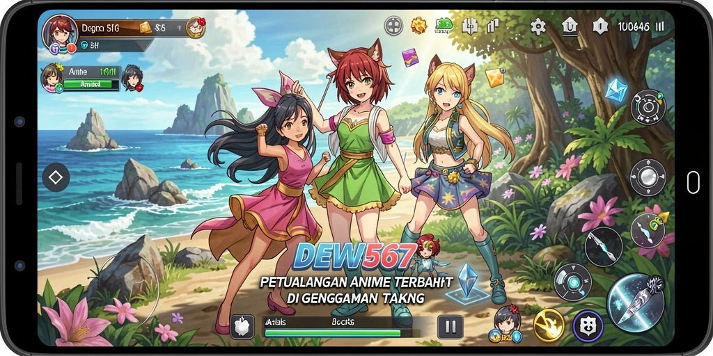 Gameplay seru dalam DEWI567 dengan berbagai karakter anime.