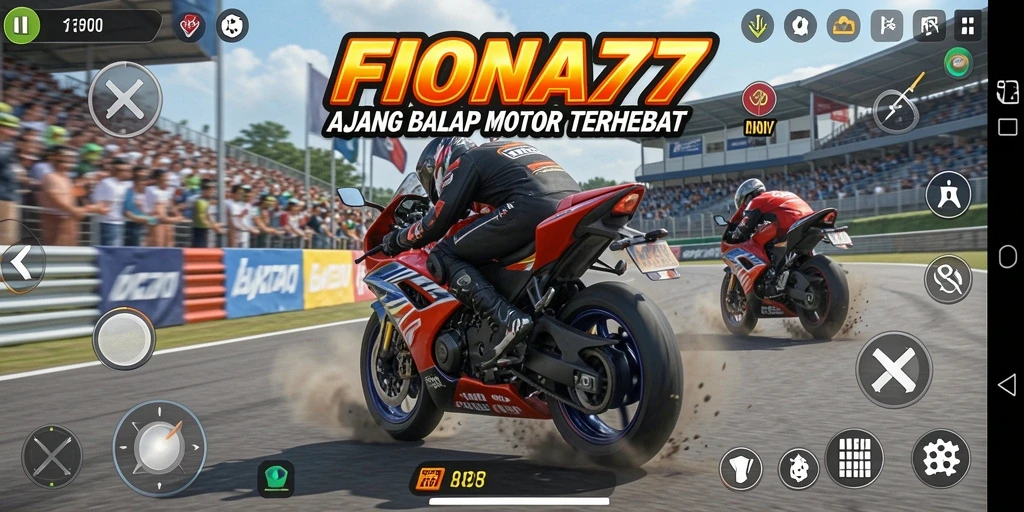 Screenshot menampilkan balapan motor yang mendebarkan di trek yang menantang.