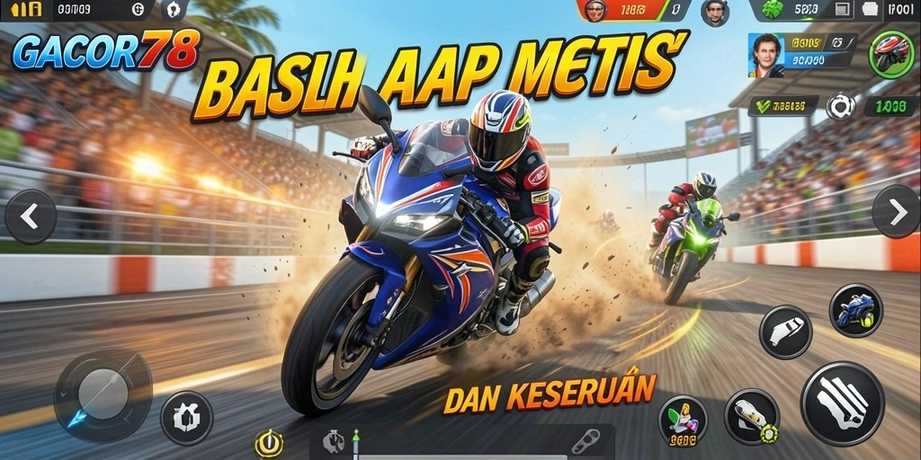 Gameplay seru balap motor di GACOR78 dengan trek menantang.