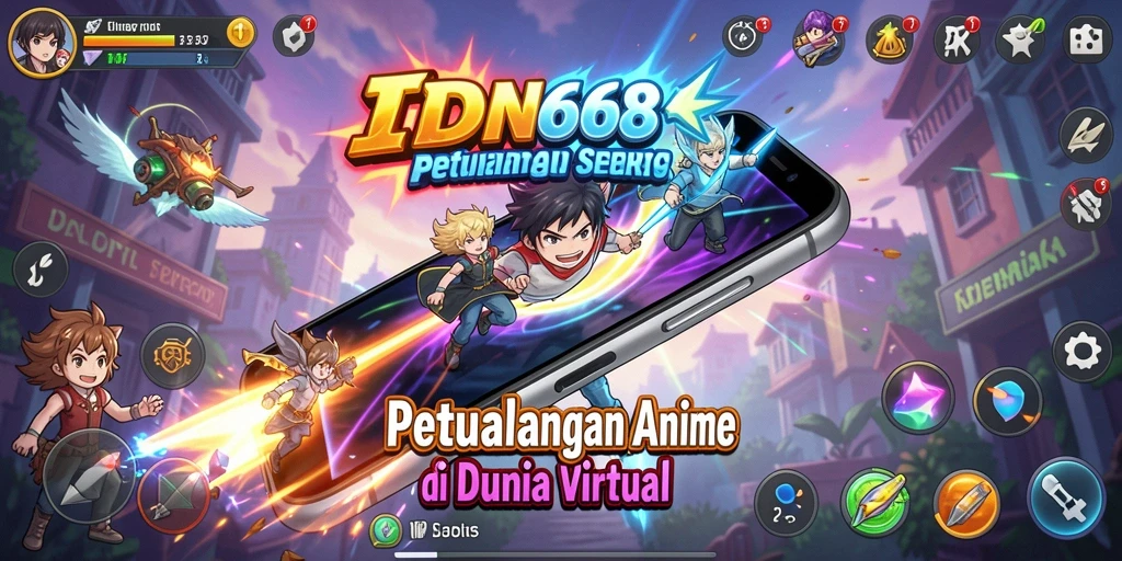 Tangkapan layar gameplay IDN668 yang menampilkan karakter anime yang beraksi.