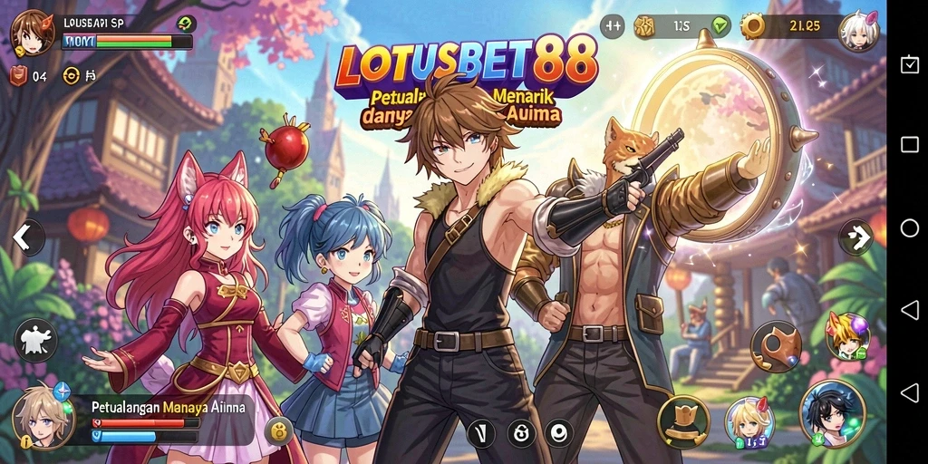 Tampilan gameplay LOTUSBET88 menampilkan aksi seru dan karakter anime yang dinamis.