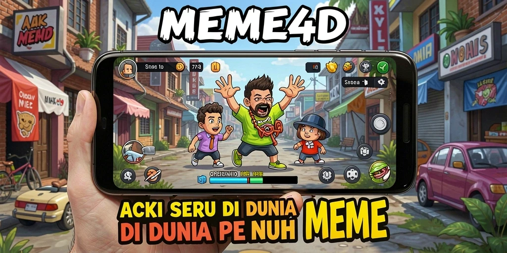 Tampilan gameplay seru dengan karakter meme yang beraksi.