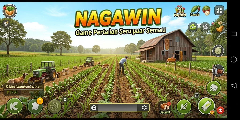 Gameplay seru NAGAWIN dengan suasana pertanian yang menawan.