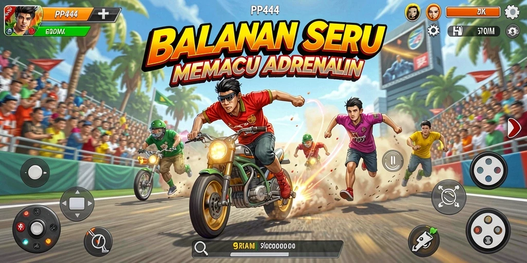 Gameplay seru PP444 menampilkan aksi balapan yang mendebarkan.