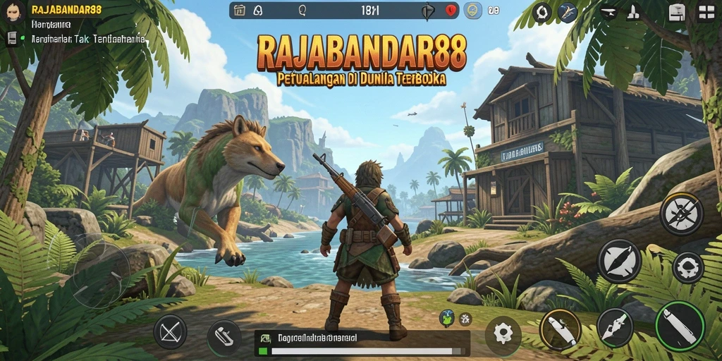 Tampilan gameplay RAJABANDAR88 dengan dunia terbuka yang kaya.