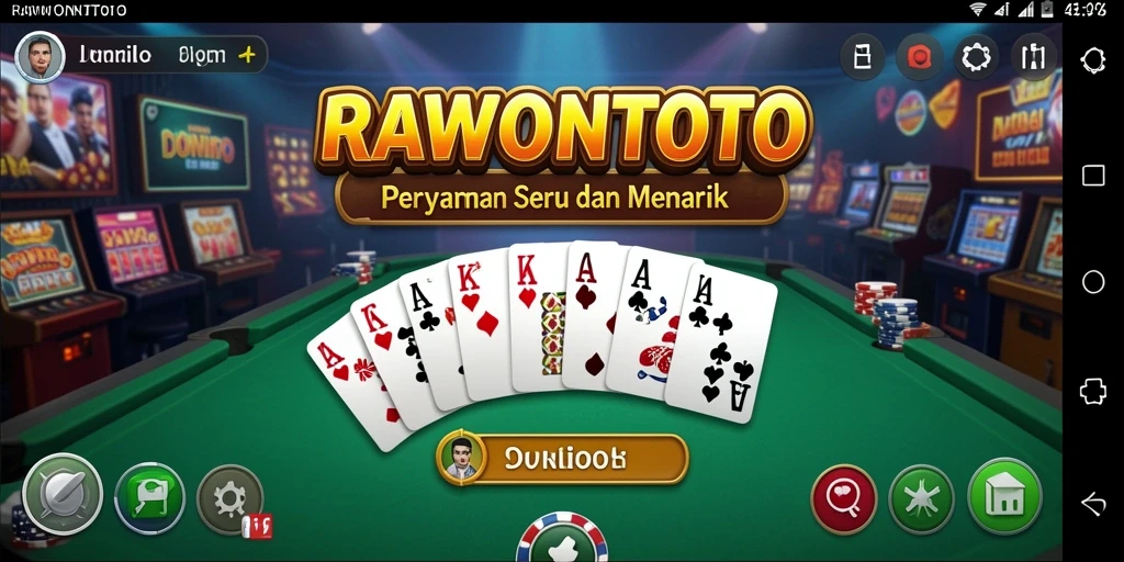 Tampilan gameplay seru dalam RAWONTOTO menunjukkan kartu-kartu Domino yang berwarna-warni.