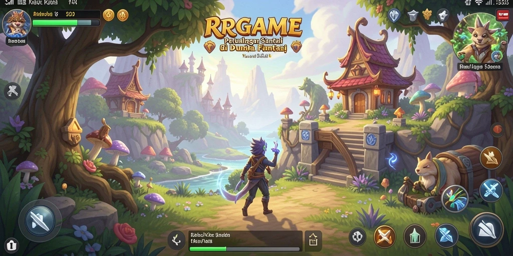 Tampilan gameplay RPGAME dengan karakter lucu dan kondisi permainan yang santai.