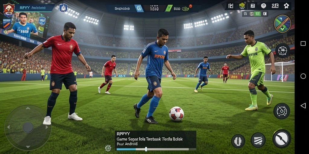 Screenshot gameplay RPYYY menampilkan aksi seru di lapangan sepak bola.
