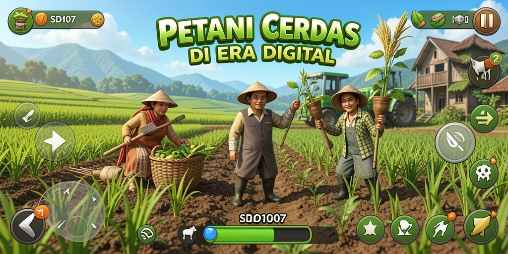 Tampilan gameplay yang menarik dari SD107 menampilkan aktivitas berkebun yang seru.