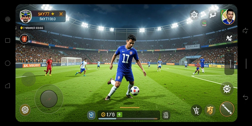 Tampilan gameplay <strong>SKY77</strong> yang menampilkan aksi sepak bola yang mendebarkan.