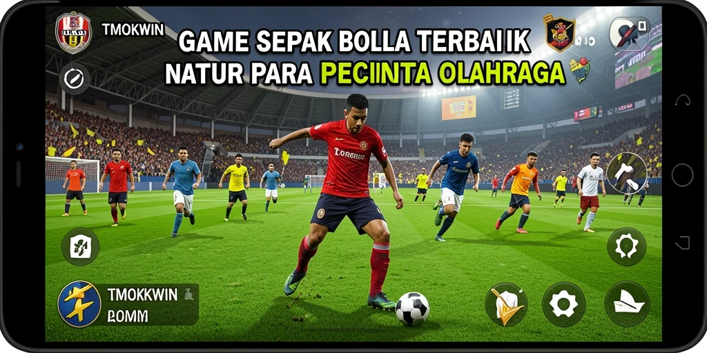 Screenshot gameplay TMOKWIN yang menampilkan aksi di lapangan sepak bola.
